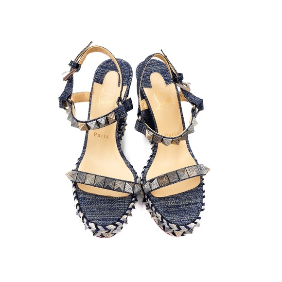 Christian Louboutin Metallic Denim Silver Espadrille Platform Sandals EU 39 - Picture 3 of 9